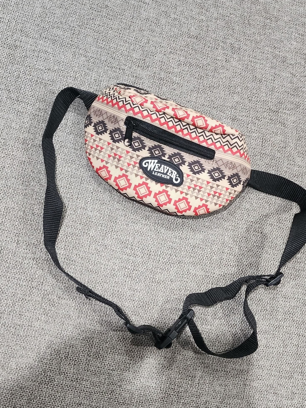 Weaver Patterned Red & Cream Crossbody Belt Bag